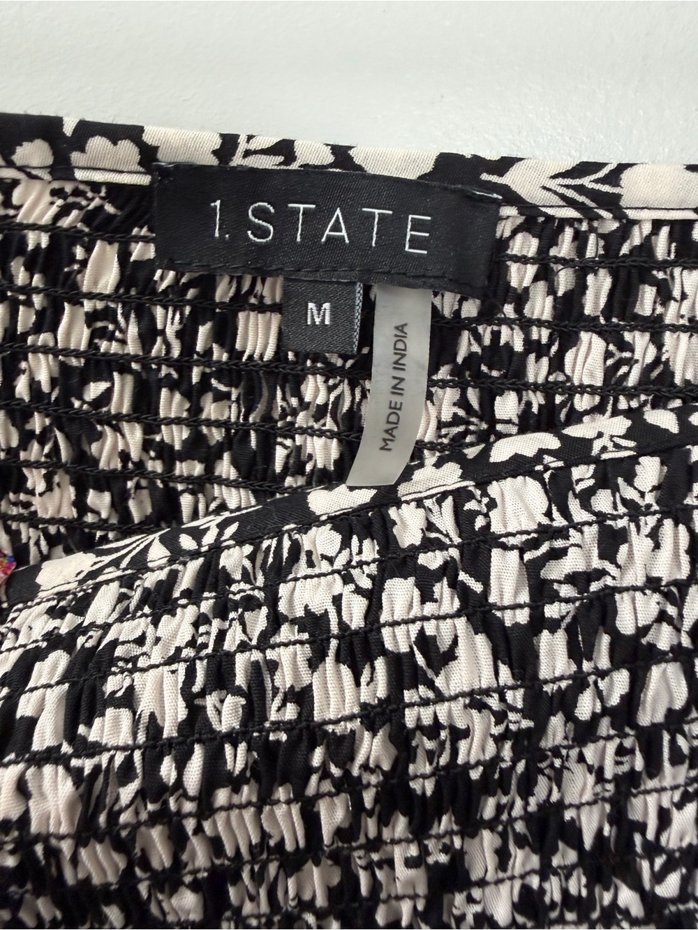 1. State Black & White Floral Puff-Sleeve Smocked Mini Dress - Picture 5 of 6